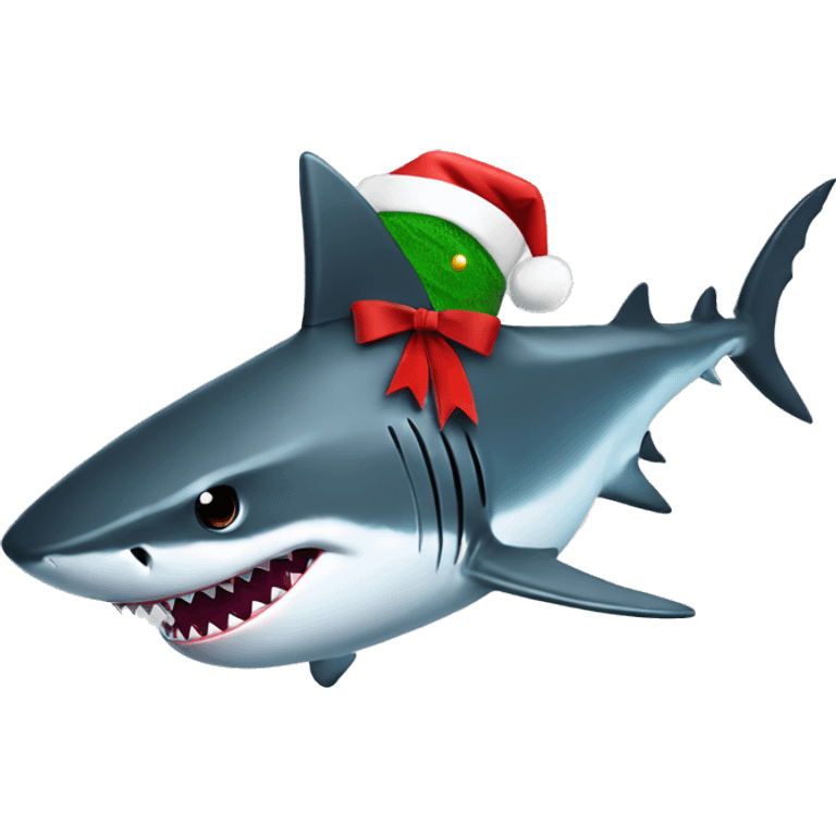 Shark with gun and black Christmas hat emoji