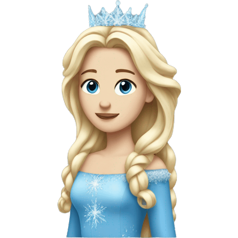 snow princess long blonde hair wearing an ice crown and a blue gown emoji