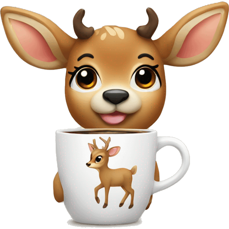 cute deer drinking coffee emoji