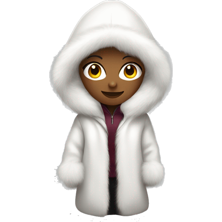 Woman wearing huge white fur coat with hood emoji