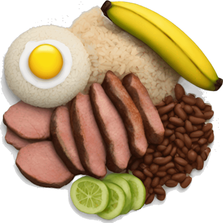 A plate with meat rice plantains and beans emoji