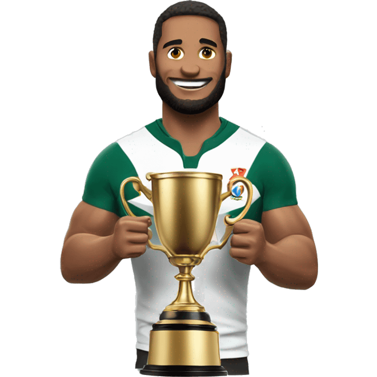 Rugby player holding a trophy emoji