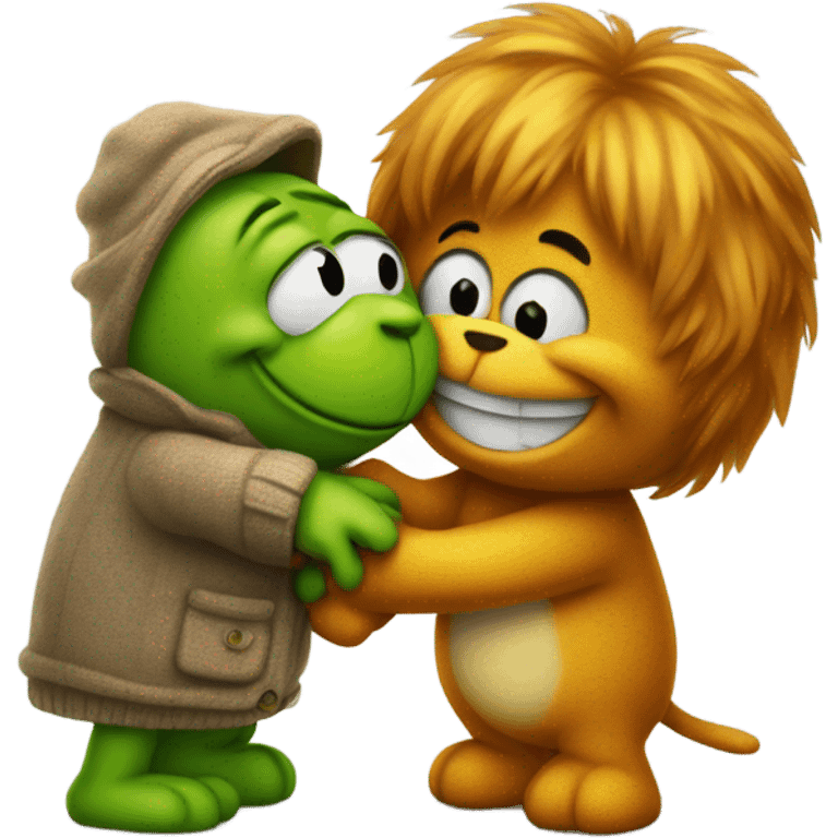 Garfield and Kermit hugging emoji