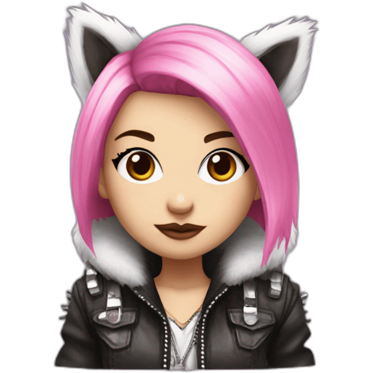 Punk Style White Girl with pink hair in funky raccoon costume emoji