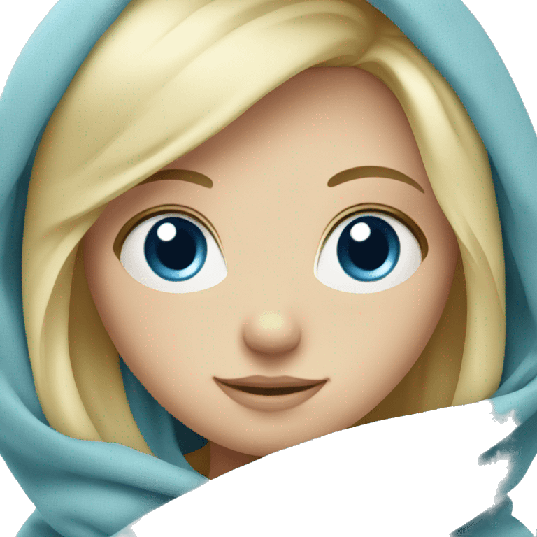 Blond girl with blue eyes with blanket emoji