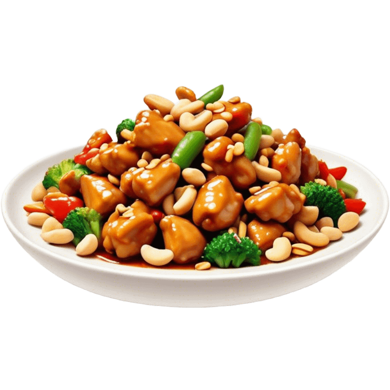 Cinematic Realistic Kung Pao Chicken Dish Emoji, showcasing spicy, stir‚Äêfried chicken with peanuts and vegetables rendered with dynamic textures and vibrant lighting. emoji