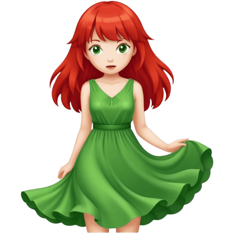 Woman with red bangs green dress   emoji