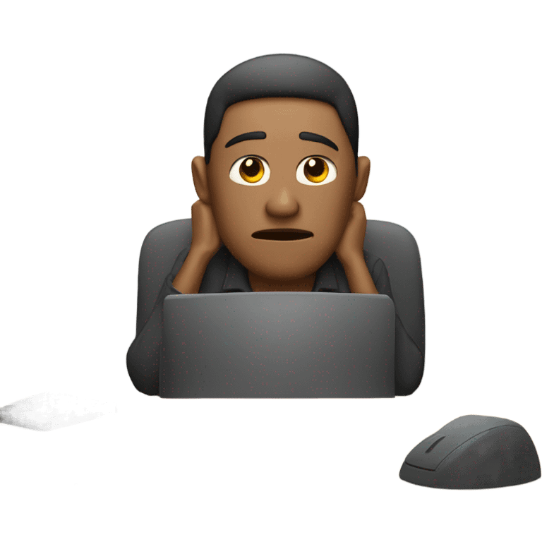 Man watching a computer monitor sad emoji