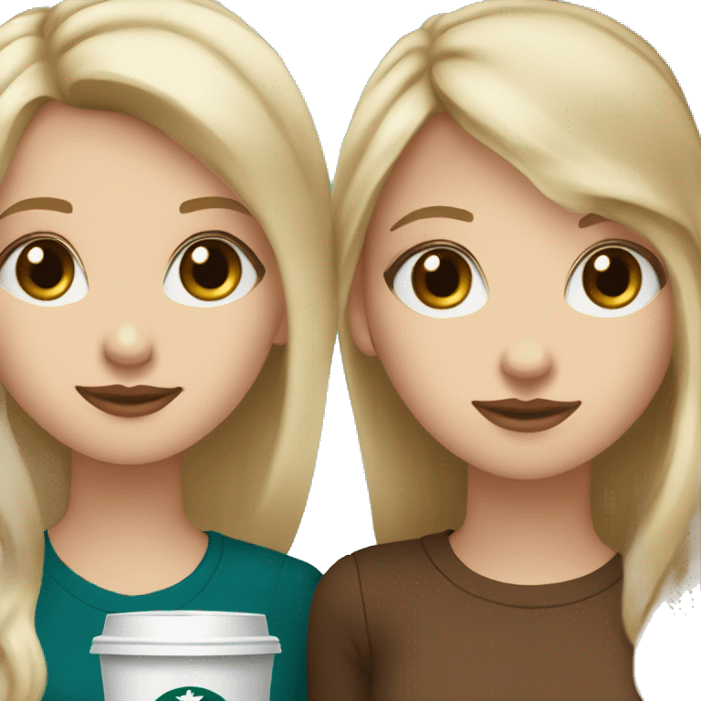 2 pale girls drinking Starbucks ( one’s blonde and blue eyes and the others brown haired hazel eyed with bangs ) emoji