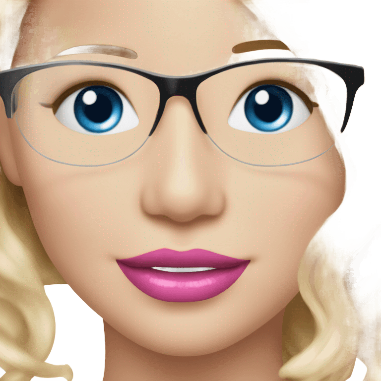 Happy Jennifer Lawrence,  blue eyes wearing glasses and pink lipstick and hair  emoji