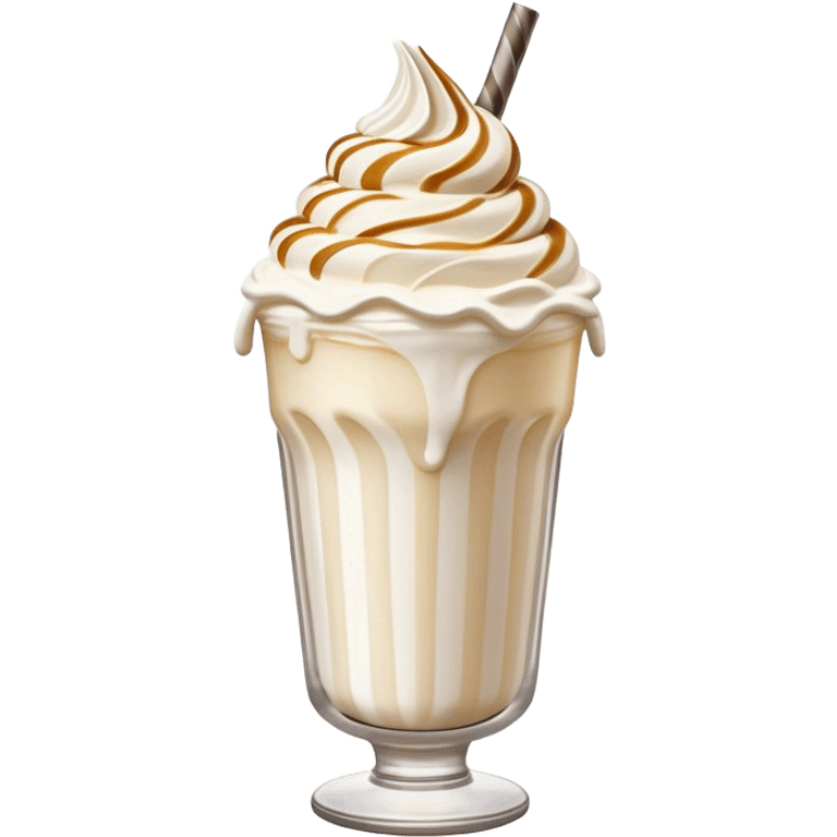 Cinematic Realistic Milkshake Drink Emoji, depicted as a thick, creamy milkshake with a swirl of whipped cream rendered with rich textures and inviting, nostalgic lighting. emoji