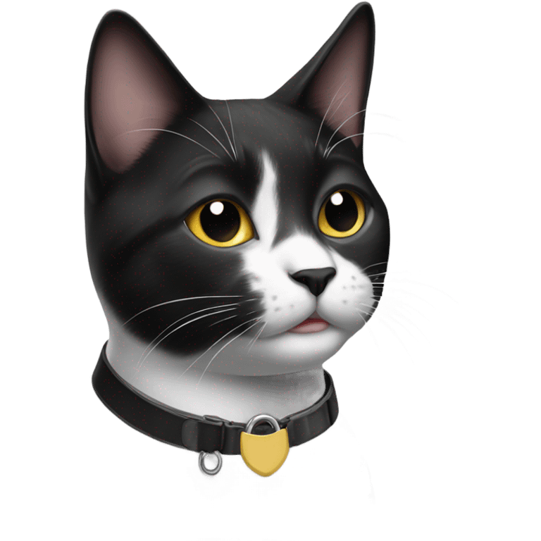 A black and white cat with a collar emoji