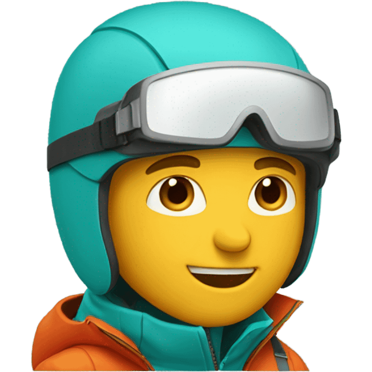 white Skier man wearing ORANGE JACKET and wearing a RED HELMET and wearing TURQUOISE PANTS emoji