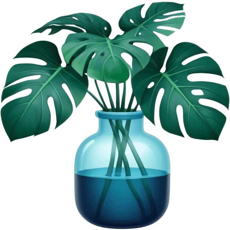 Aesthetic monstera flower in deep bottle green color in a beautiful blue pot emoji