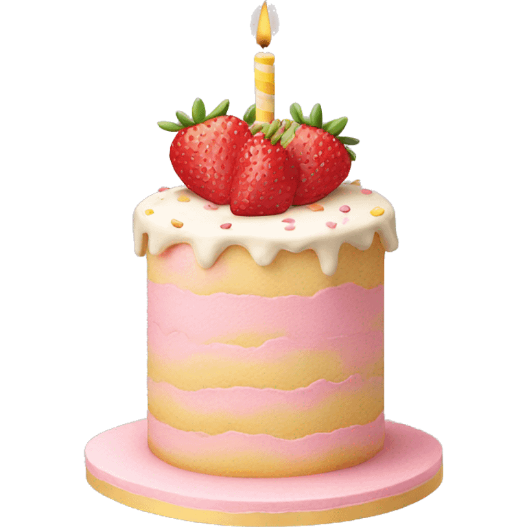 Pastel Birthday cake with strawberry emoji