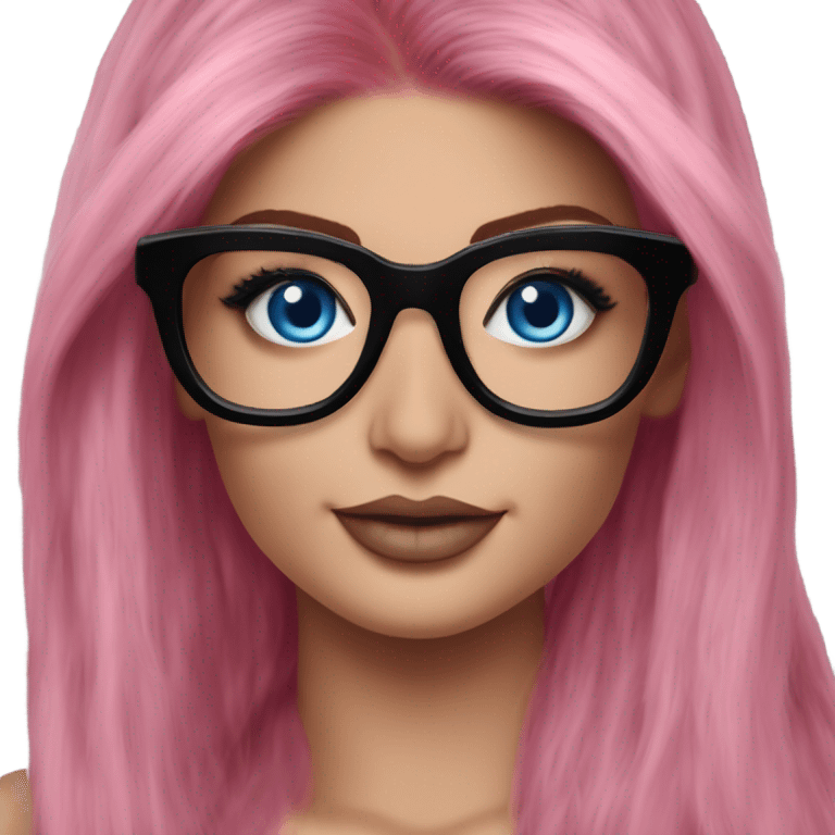 Photo Realistic kylie jenner stylish pink hair BLUE eyes and glasses happy  emoji