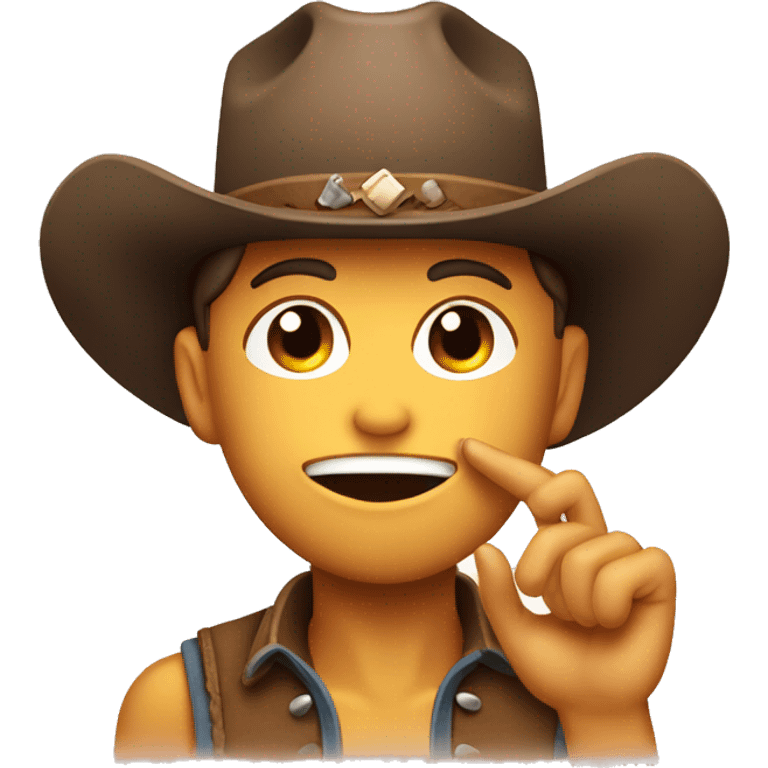 Blushing with hand over mouth and a cowboy hat cute  emoji