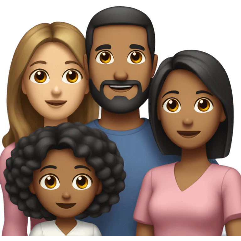 Puerto rican beard short black hair  husband with blond long hair wife and brown long hair daughter Family  emoji