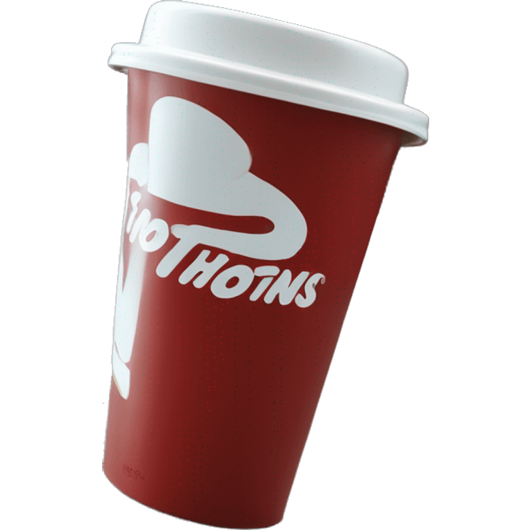 “Red Tim Hortons coffee cup with large white ‘Tim Hortons’ logo in script, black plastic lid, and a simple, clean design.” emoji