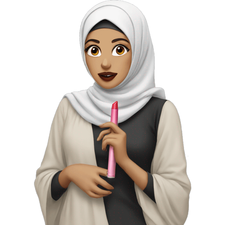 Hijabi holding a lipstick  emoji