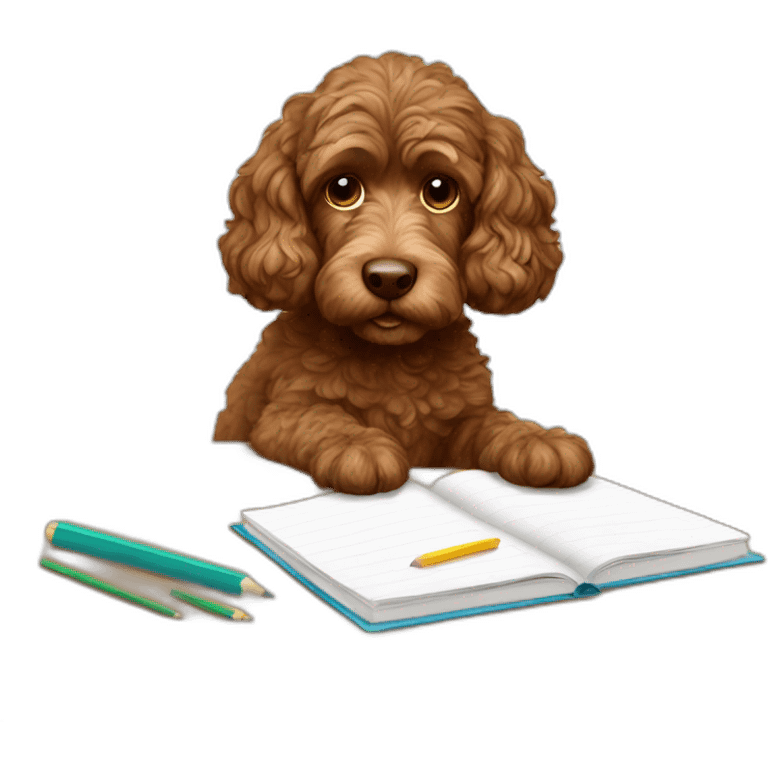 Brown Cockapoo doing homework emoji