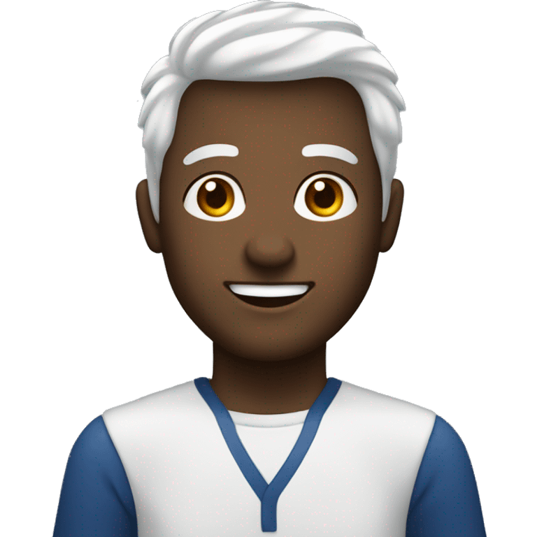 homem branco, de olhos claros, cabelo preto liso com camisa azul marinho  emoji