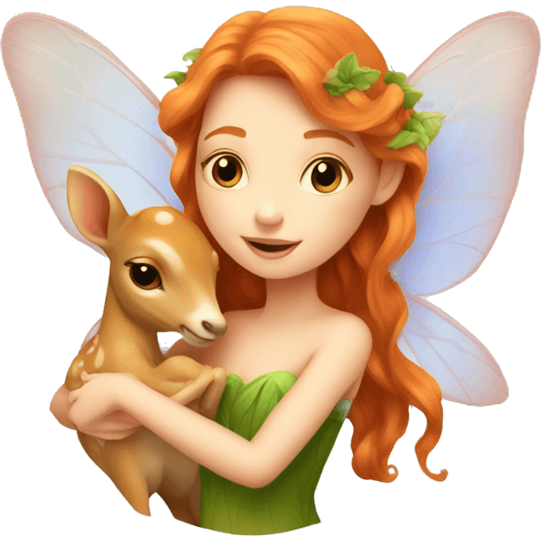 Beautiful ginger fairy with a baby fawn  emoji