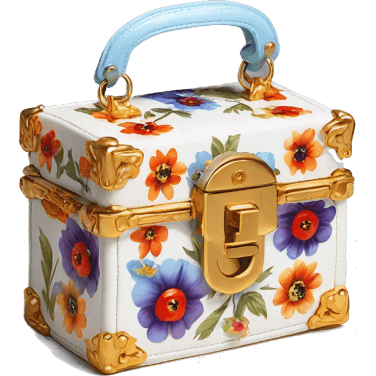 Dolce and Gabbana small box bag with red light blue purple and orange flowers and golden details emoji