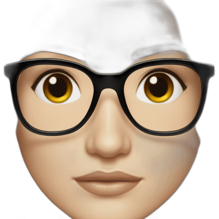 rachel weisz with long haire, round black glasses and a pimple in the middle of the forehead emoji