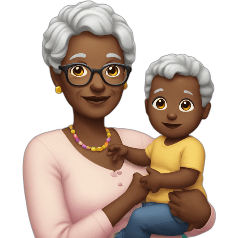 grandma holding black baby with rainbow hair emoji