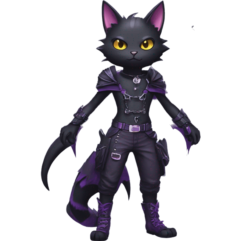 cool edgy black punk Purple nargacuga-bat-cat-Fakemon collar full body emoji