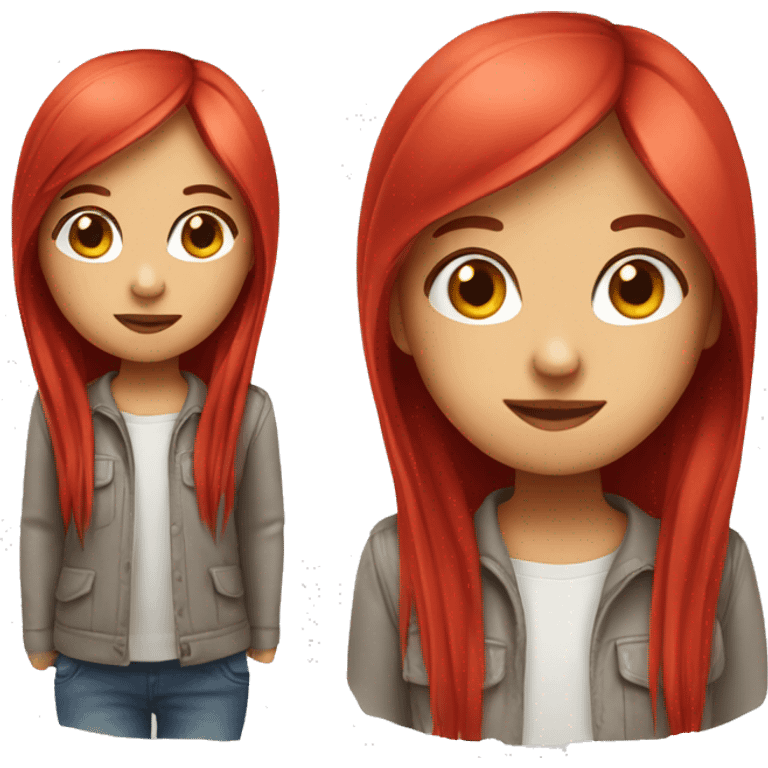 Cute girl with red straight long hair emoji