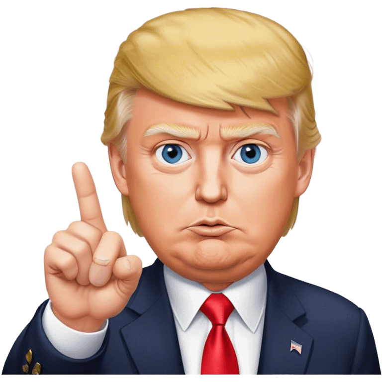 Super realistic Donald Trump pointing finger up, realistic eyes emoji