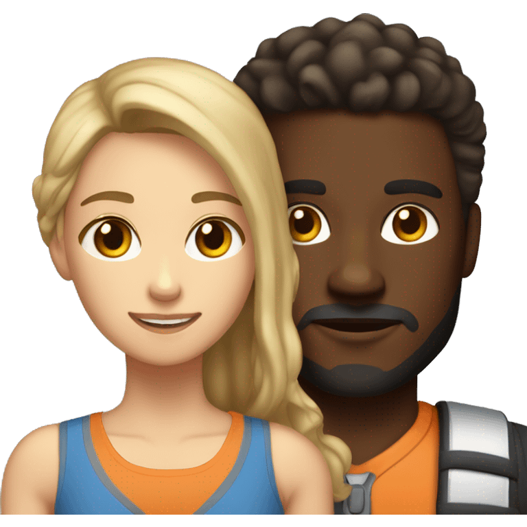 A light-skinned girl with brown hair and a tall athletic guy with dark skin color, short hair and beard emoji