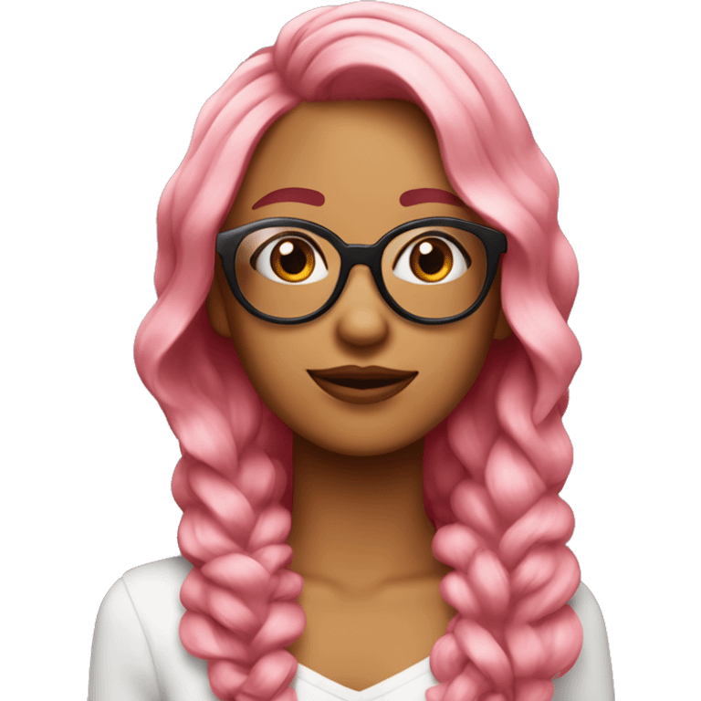 Chica de cabello color vino con pollina rosada y lentes  emoji