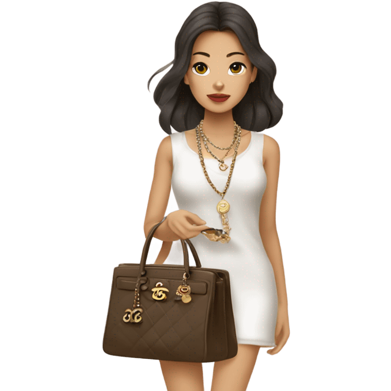 Brunnete Chanel Asian Girl with Birkin bag and Chanel necklace emoji