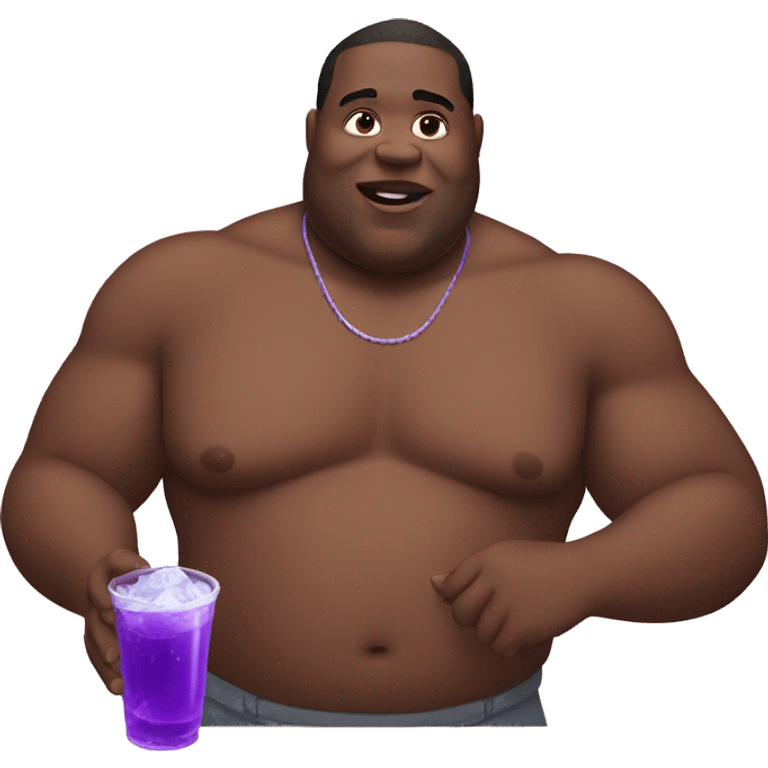 fat black man shirtless holding a double cup of grape soda with ice emoji