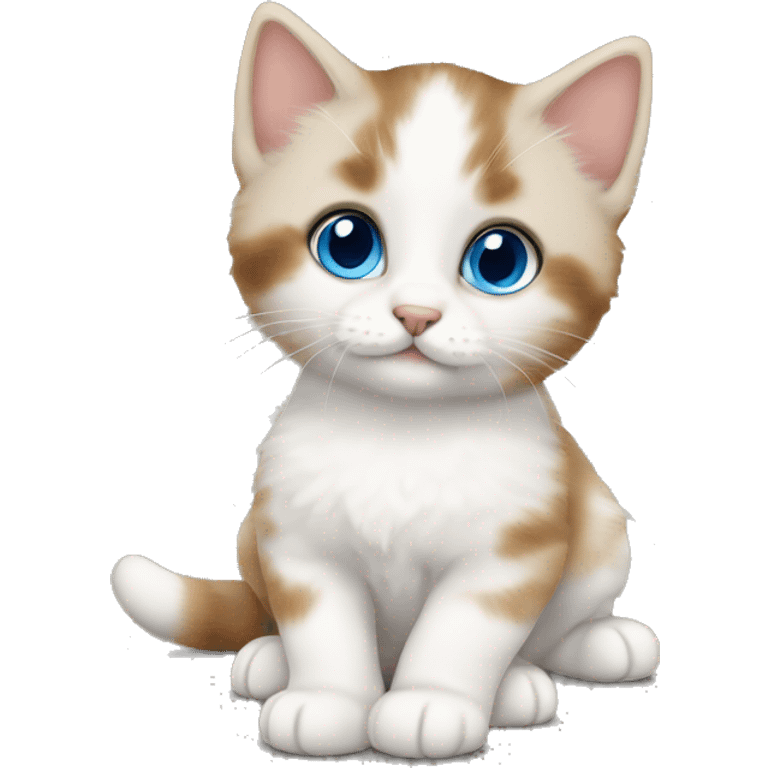 Kitten with white and brown fur, domestic short hair with big blue eyes emoji