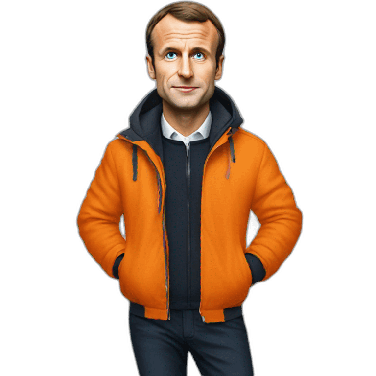 Emmanuel Macron with an orange jacket emoji