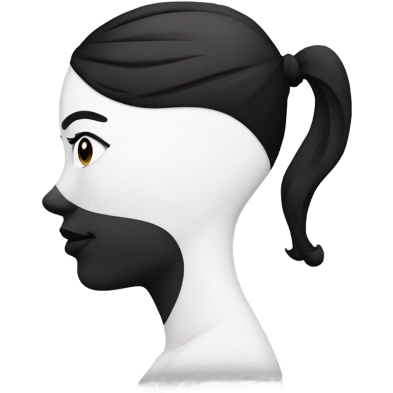 Lady from a side view with a huge nose. Black filled in circle on her cheek. High ponytail that's black at the top and white on the tips. Her whole face is black and white. emoji