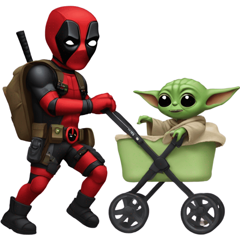 Deadpool pushing baby Yoda in his stroller emoji