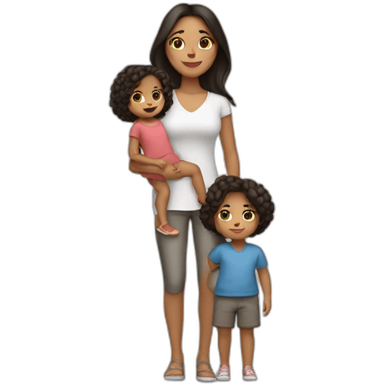 mother and 2 child with dark hair5 and white skin full length emoji