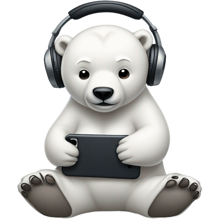 Meditating polar bear with headphones and iPhone emoji