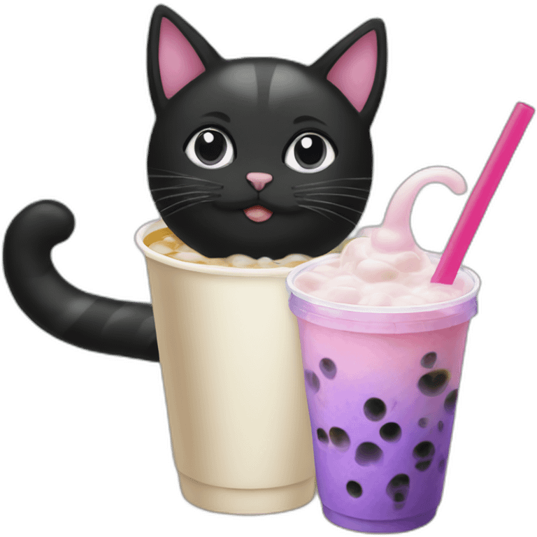 black cat next to taro bubble tea emoji