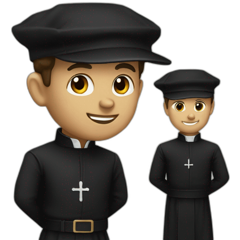 Don Bosco with a black priest suit and a cap emoji