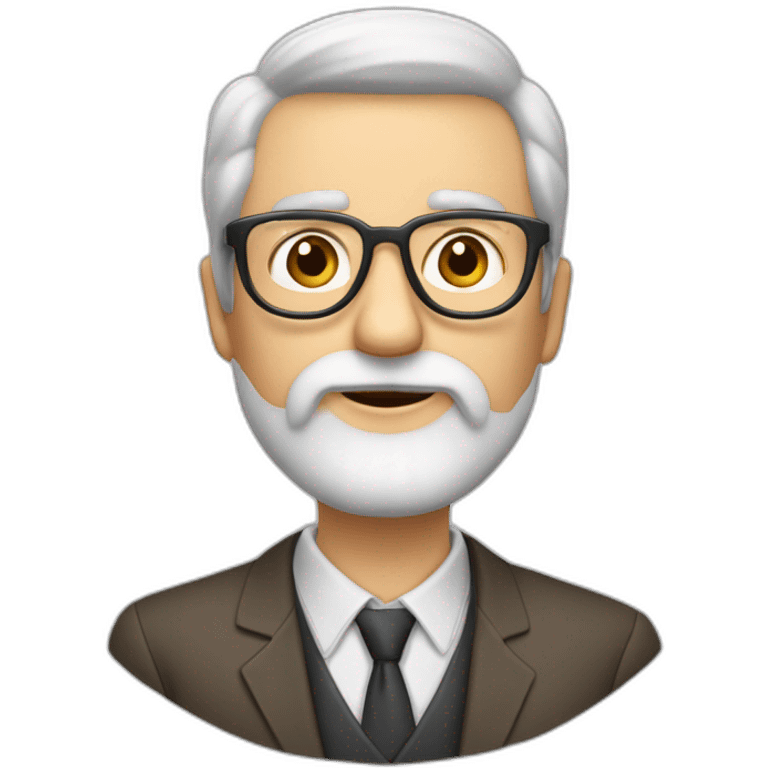 Profesor sin gafas, de 60 años, de barba corta y blanca y pelo blanco emoji