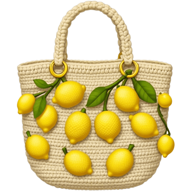 beige crocheted bag holding lemons emoji