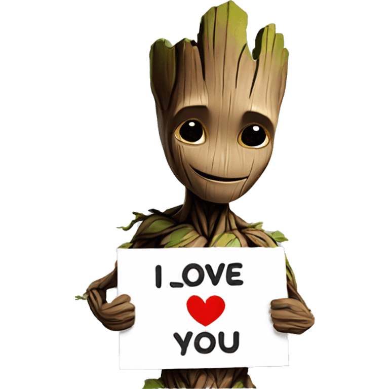 Groot Holding a sign with i love you emoji