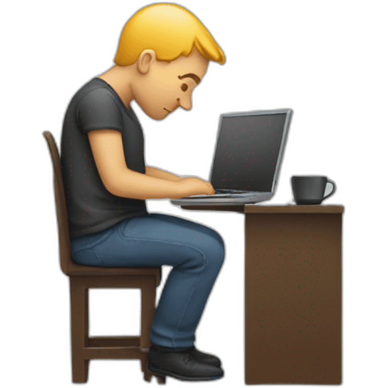 a man using his pc and his back is on a hunched posture emoji