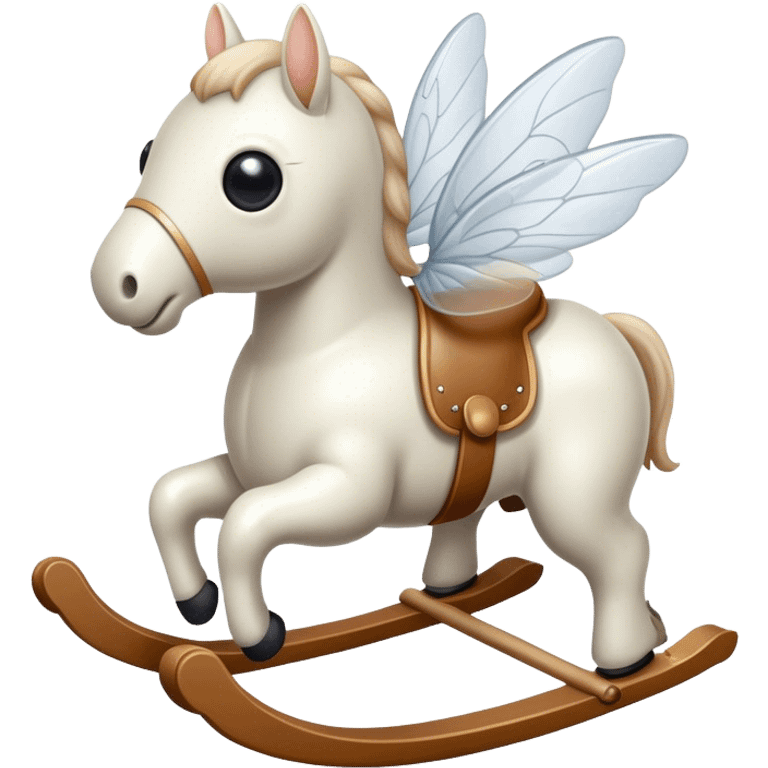 White, adorable, ethereal « rocking-horse fly » (rocking horse (toy) mixed with fly) emoji